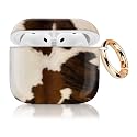 Case Cover Compatible with AirPod 4th Generation 2024, Shockproof for Women & Girls with Golden Round Buckle - Protective, Anti-Drop Design(Brown