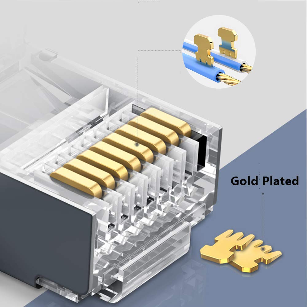 PETECHTOOL RJ45 Cat5 Cat6 Pass Through Connectors 8P8C Ehternet Modular End Plug (50 Pieces)