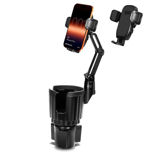 YUHENG Upgraded Cup Holder Phone Mount for Car - Permanent Screw-Fixed Base (No Wobble), Offset Space-Saving Design,Universal Adjustable Cell Phone