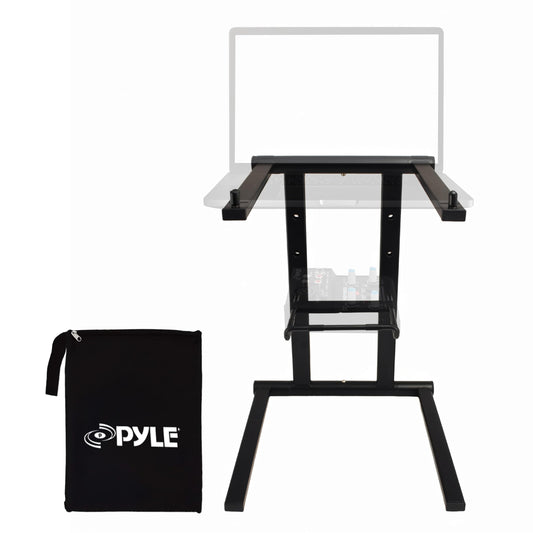 Pyle Portable Folding Laptop Stand - Foldable Laptop Stand with Adjustable Height, Secondary Accessory Tray for iPad, Tablet, DJ Mixer, Workstation
