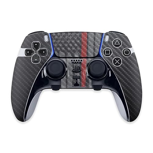 MightySkins Carbon Fiber Skin Compatible with PS5 DualSense Edge Controller - Thin Red Line Protective, Durable Textured Carbon Fiber Finish Easy