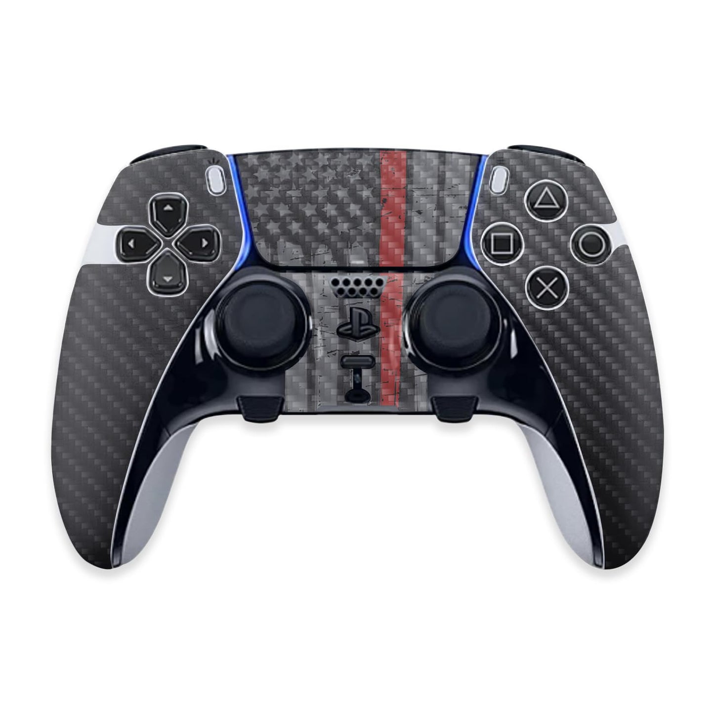 MightySkins Carbon Fiber Skin Compatible with PS5 DualSense Edge Controller - Thin Red Line Protective, Durable Textured Carbon Fiber Finish Easy