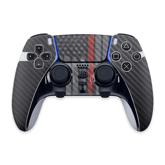 MightySkins Carbon Fiber Skin Compatible with PS5 DualSense Edge Controller - Thin Red Line Protective, Durable Textured Carbon Fiber Finish Easy