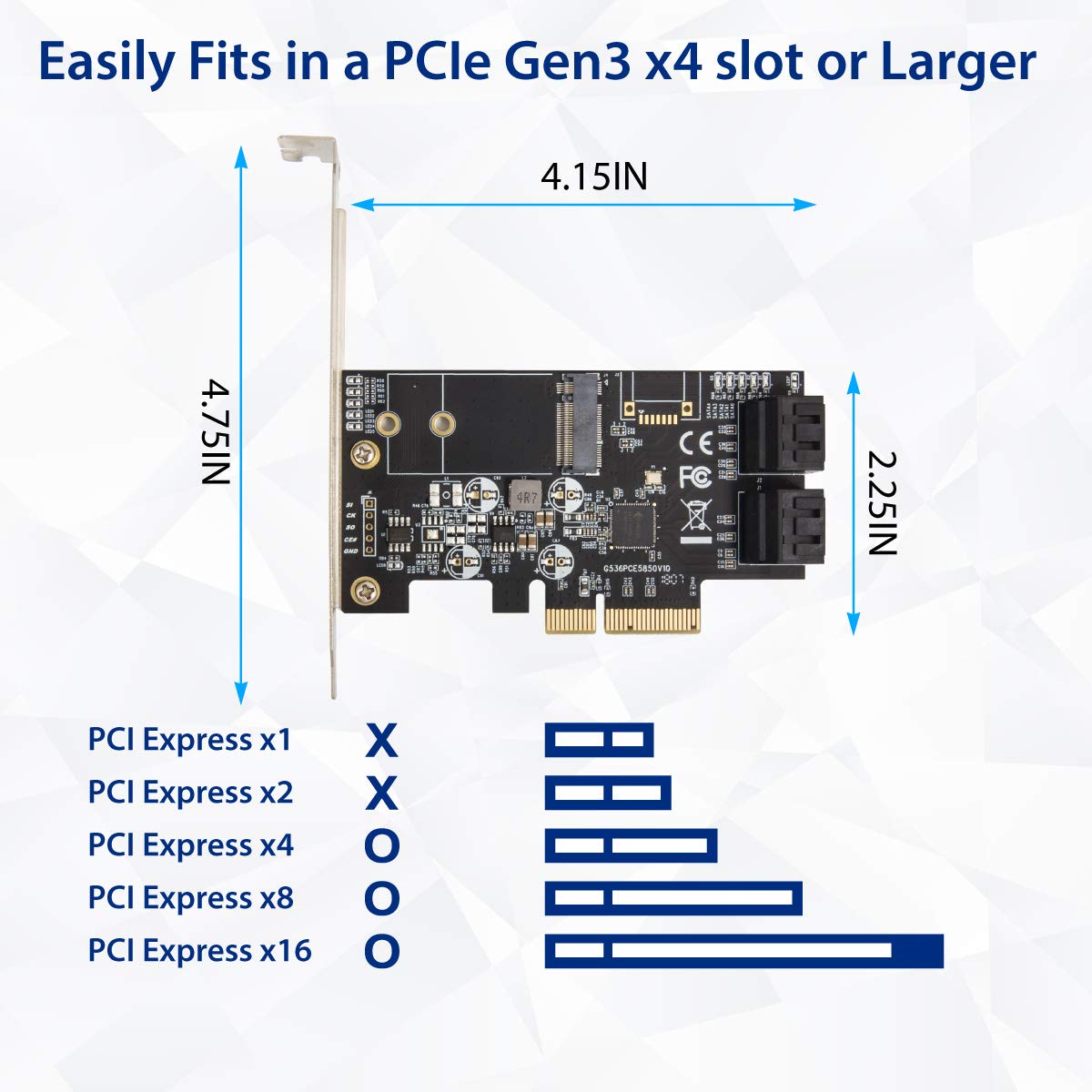 IO Crest SI-PEX40138 Internal 4 Port Non-Raid SATA III 6GB/S with M.2 B-Key 22x42 Pci-E X4 Controller Card for Desktop PC Support SSD and HDD with Low