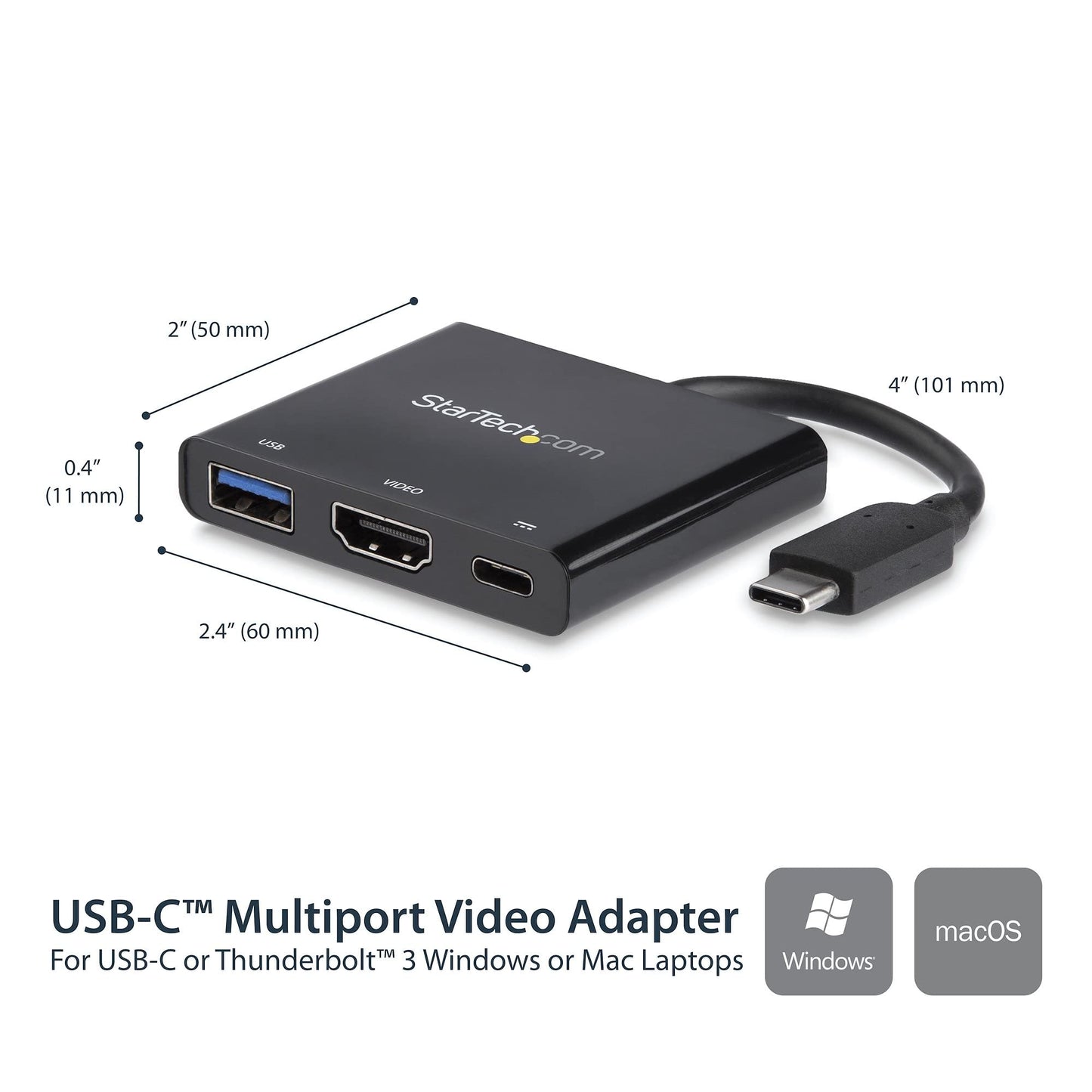 StarTech.com USB-C to HDMI Adapter - 4K 30Hz - Thunderbolt 3 Compatible - with Power Delivery (USB PD) - USB C Adapter Converter (CDP2HDUACP)