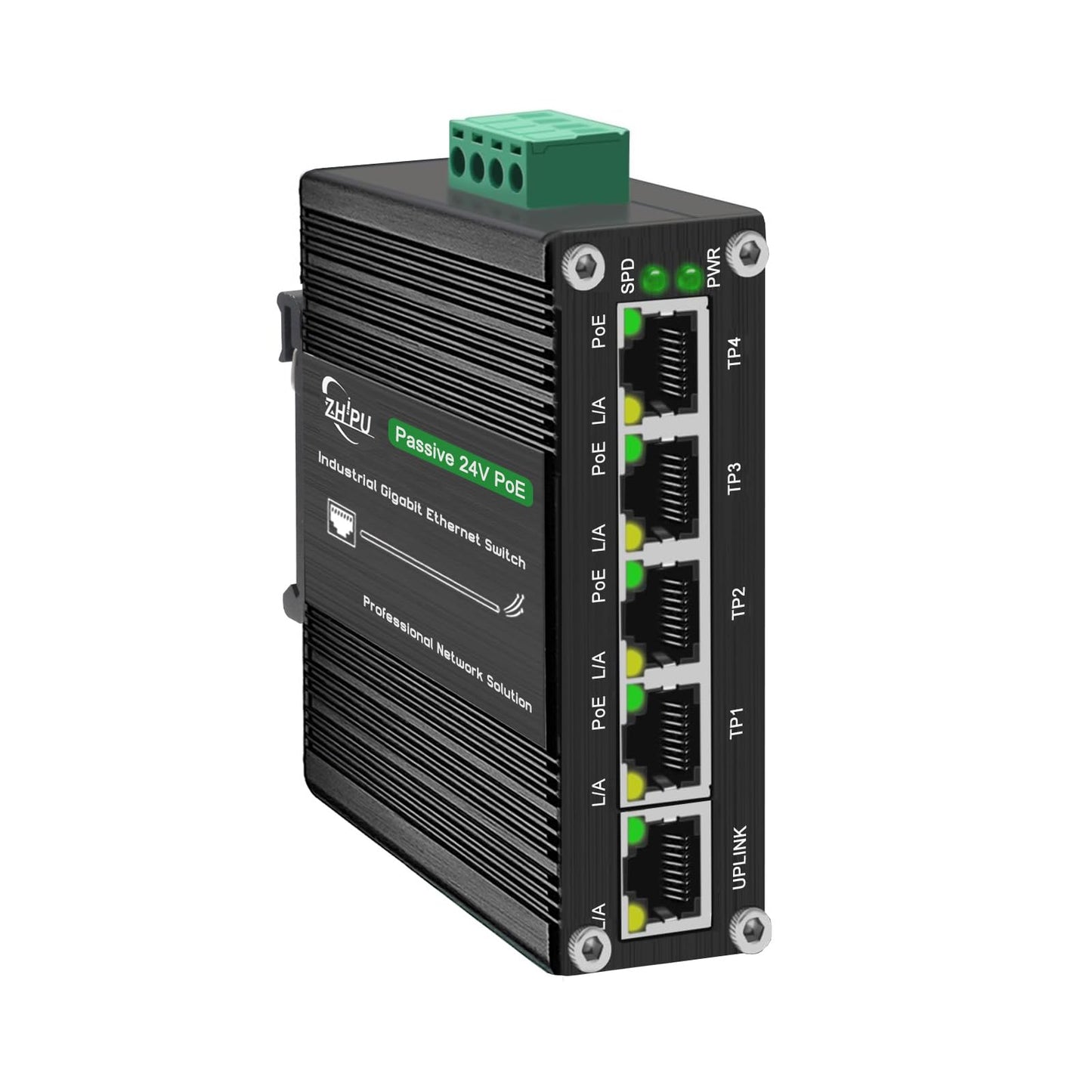 Yjntoximc Industrial 5 Ports Gigabit 24V Passive PoE Switch Support DC12V-24V Input to 24V PoE Output, 4 x 24V/18W PoE Ports@72W, IP40, Compact PoE