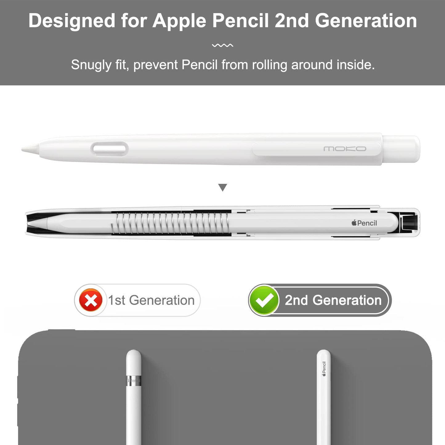 Moko Retractable Protective Case Fit Apple Pencil Pro/2nd Generation, White