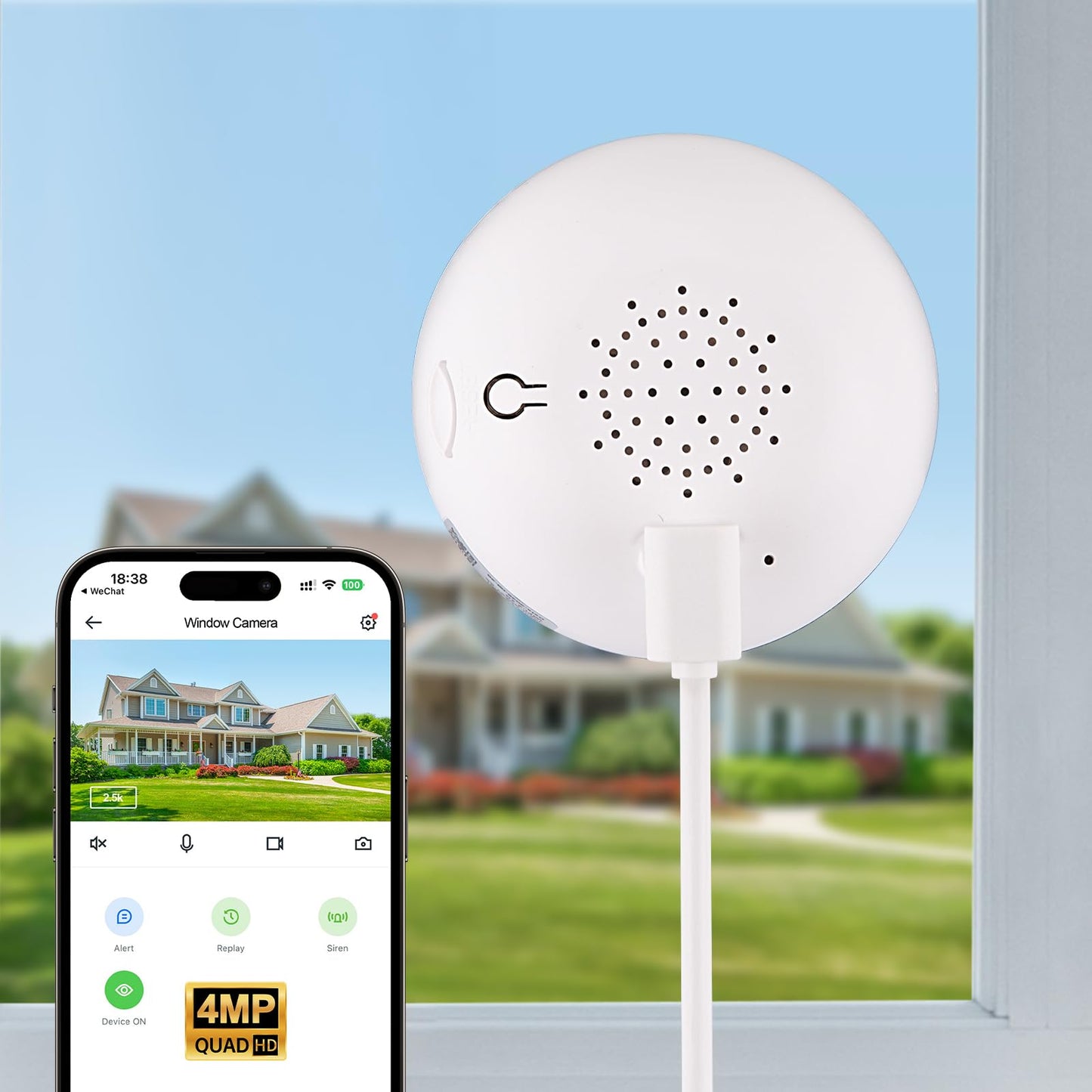 4MP Smart Window Security Camera, WiFi Home Surveillance Camera with Color Night Vision, Motion Detection, 2-Way Audio, AI Human Detection, Easy Mount