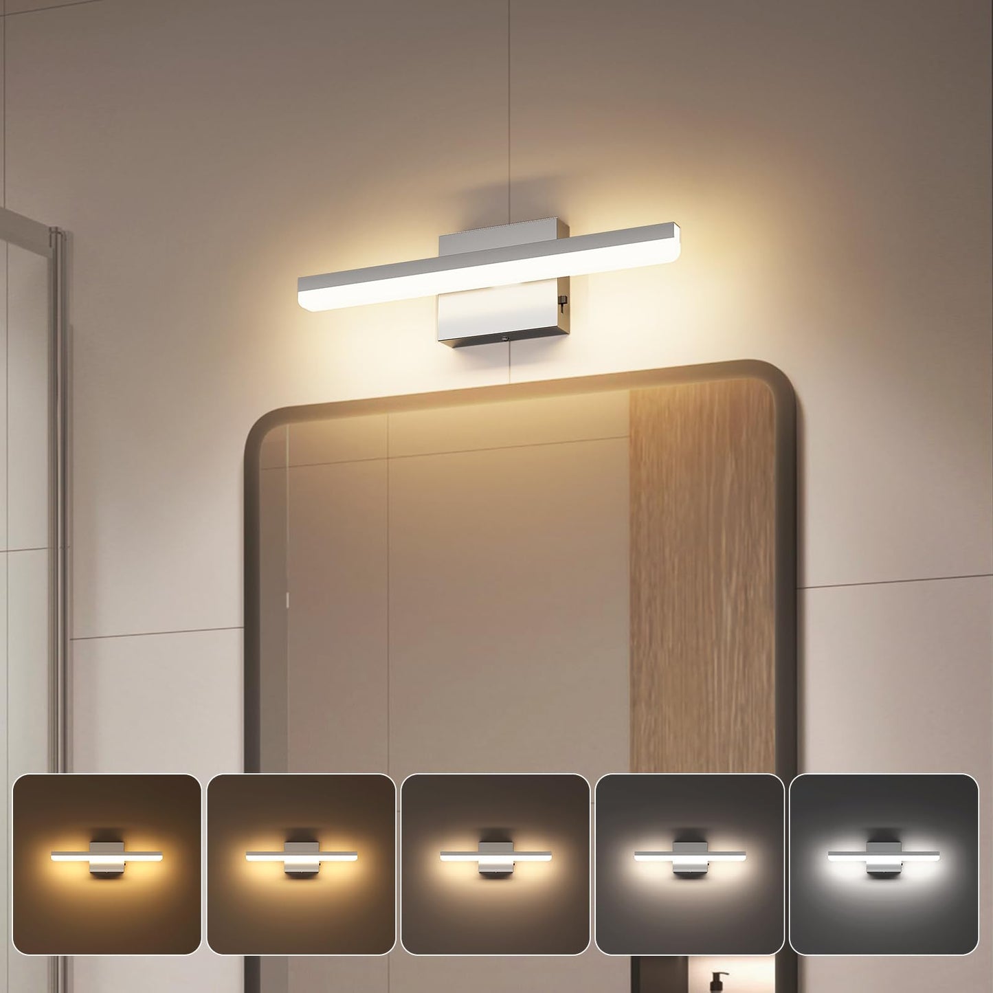Pasoar LED Modern Bathroom Light Fixtures 12W Brushed Nickel Vanity Lights Bar 5CCT Dimmable ixture Over Mirror Vanity Light for Bathroom Lighting