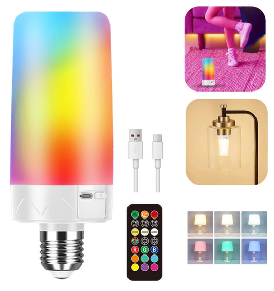 SiJiMingyue Non-Hardwired Light Bulb with Remote Timer, USB Rechargeable 3 Color Temp 9 RGB Colors, Dimmer Magnetic Decorative E26 Bulbs