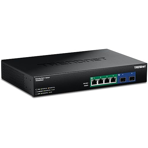 TRENDnet 6-Port 2.5G GaN Power PoE++ Switch with 10G SFP+ Ports (240W), TPE-BG5062, 4 x 2.5G PoE++ Ports, 2 x 10G SFP+ Ports, 240W, 60Gbps, NDAA TAA
