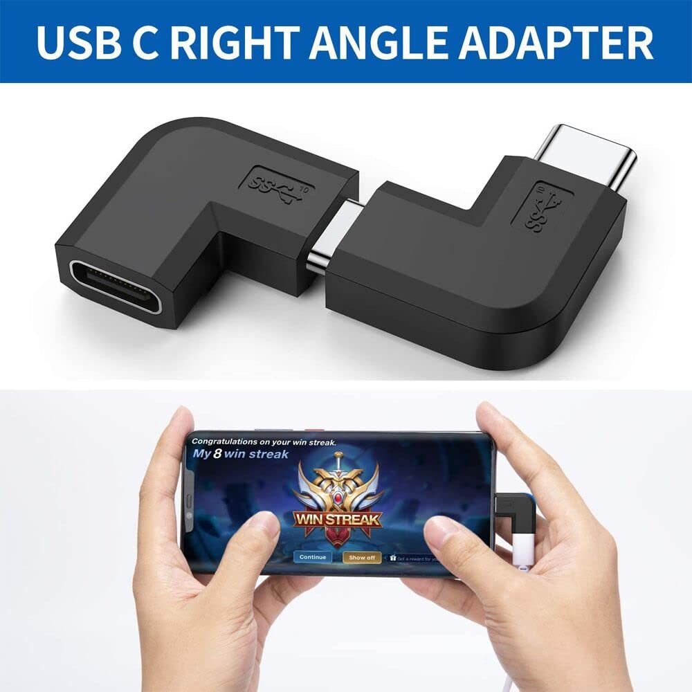 Aoiutrn 90 Degree Type USB C Adapter, 2 Pack USB C to USB-C Fast Charger and Transfer Converter [Right Angle] Compatible for Switch, Notebook…