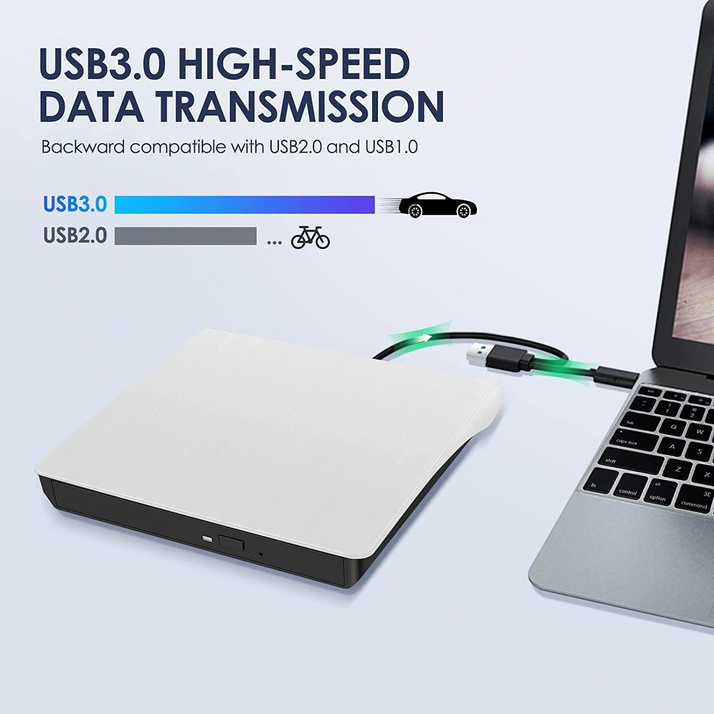 Hcsunfly External CD/DVD Drive for Laptop, Type-C CD/DVD Player USB 3.0 Portable Burner Writer Reader Compatible with Mac MacBook Pro/Air iMac Desktop
