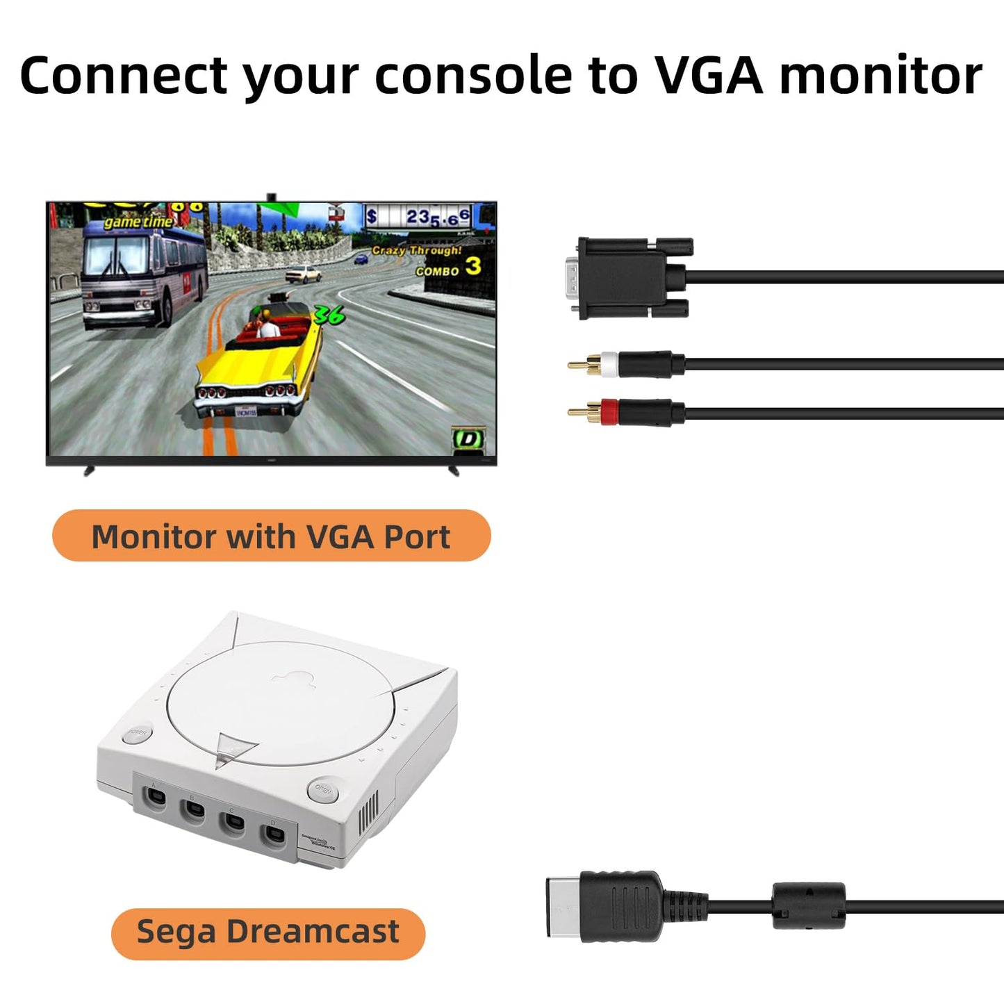 Mcbazel VGA AV Audio Video Cable for Sega Dreamcast