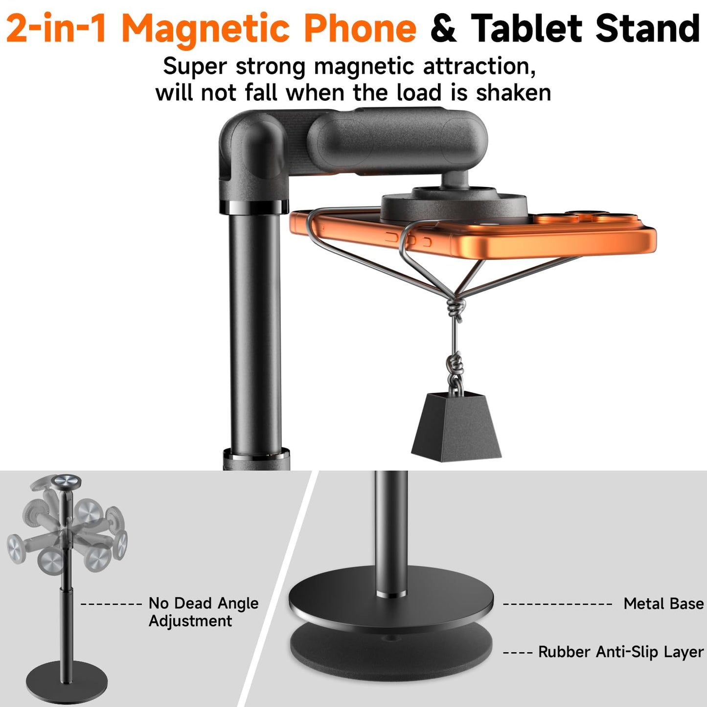 VTRUSTA 360° Rotating Magnetic Phone Stand for MagSafe, 2 in 1 Adjustable Tablet Stand & Cell Phone Stand, Aluminum Phone Holder for Desk, Compatible
