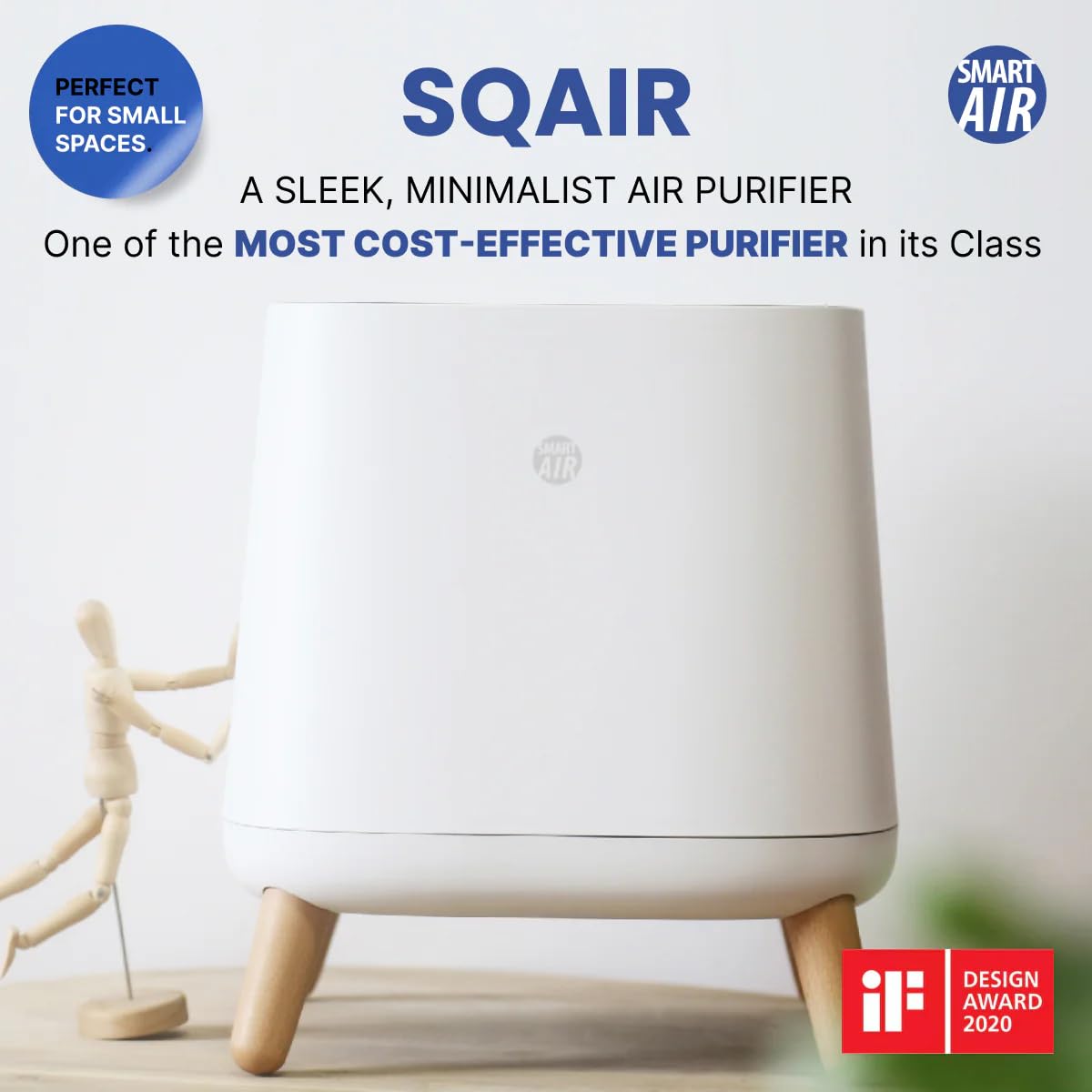 Smart Air(AKA Smart Health) Sqair Air Purifier|H13 HEPA 99.97%| Cleans up to 900 sq ft/30 mins, 23 - 52 dB| For Home, Bedroom, Office, Kitchen|Reduces
