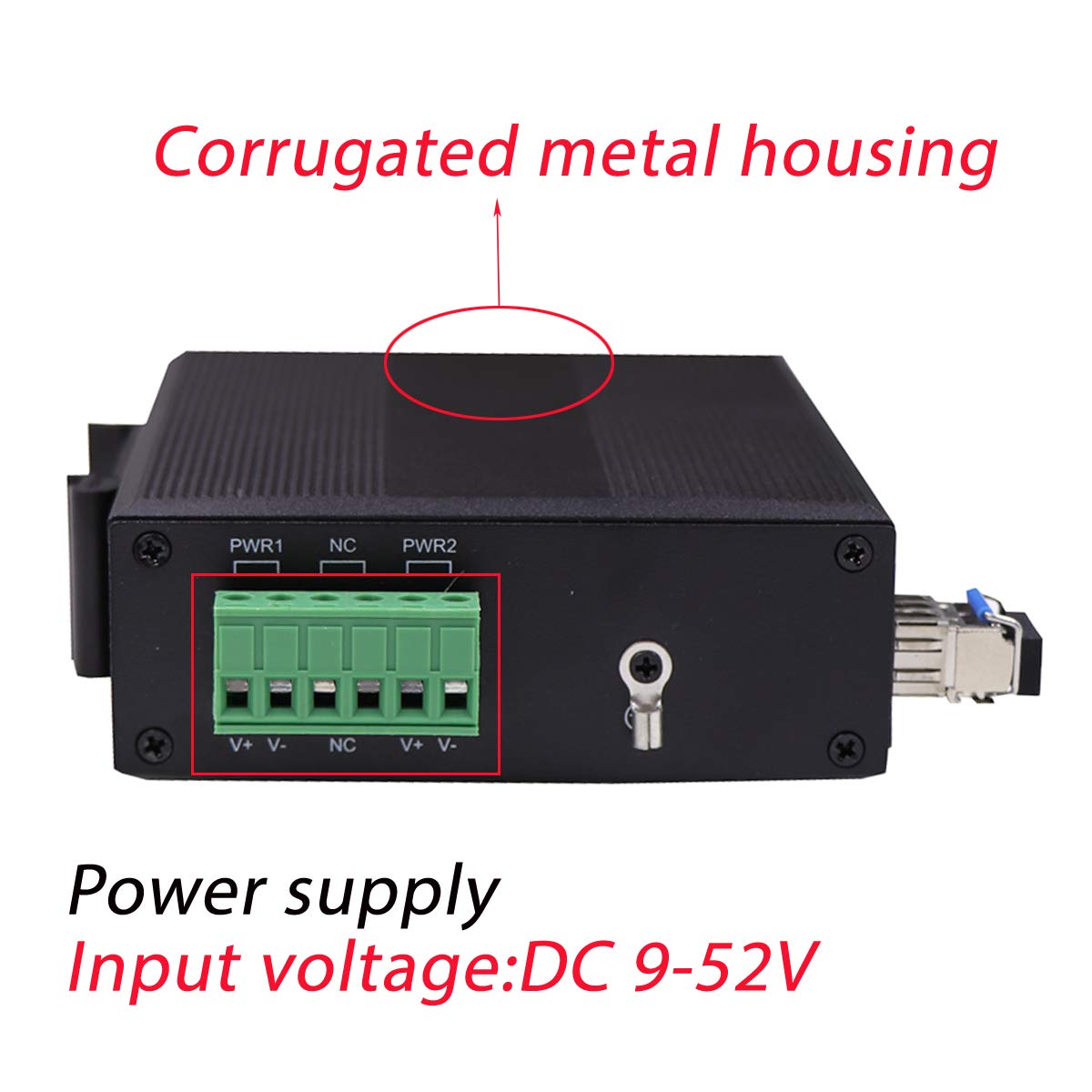 OLYCOM Harsh Outdoor 5-Port Gigabit Ethernet Fiber Converter, Industrial DIN-Rail Network Switch, 100/1000Base-T to LC, Up to 20KM(with SFP