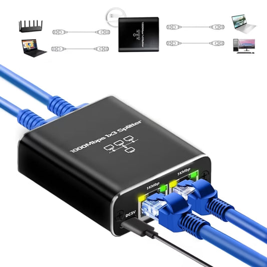 Aimery Ethernet Splitter High Speed Gigabit, 1000Mbps Ethernet Splitter 1 to 3[3 Devices Simultaneous Networking], RJ45 Splitter Adapter with USB