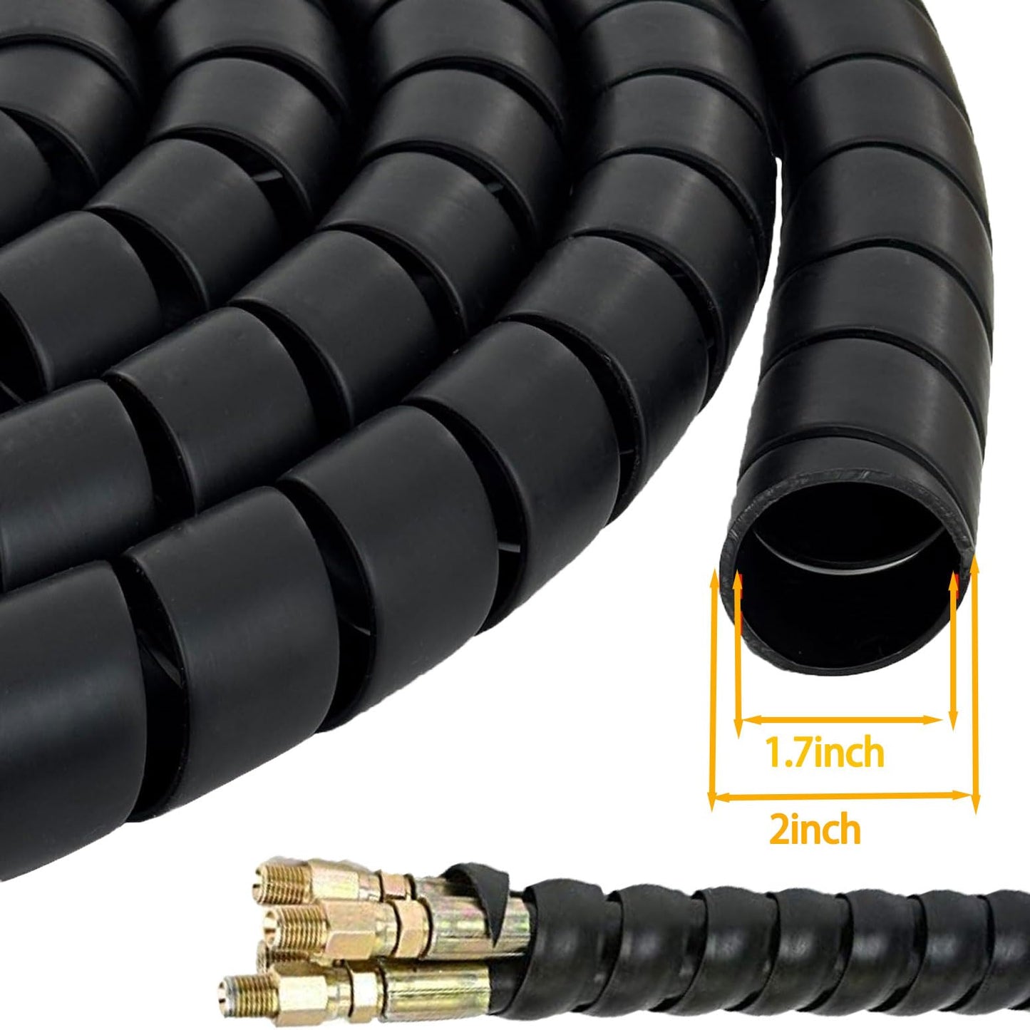 Spiral Wrap Cable Protector 2" OD x 10' Pre-Cut Lengths - Safe Hose Protector to Avoid Wear and Extend Life for Hydraulic Pneumatic Hoses