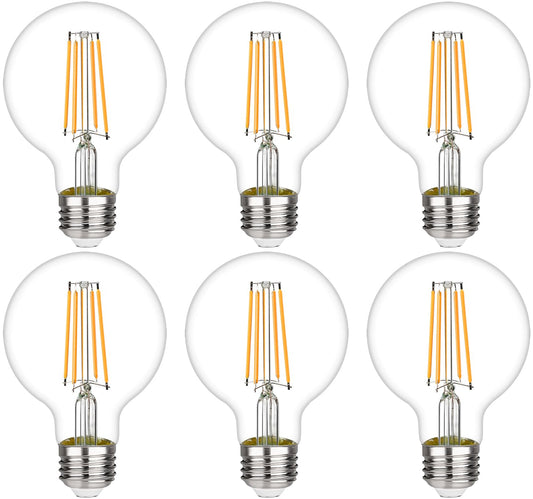 LiEiDi G25 LED Edison Vanity Globe Light Bulbs, LED Filament Light Bulb, 6W Equivalent to 60W, G80 Dimmable 700LM E26 Medium Base, Bathroom Vanity
