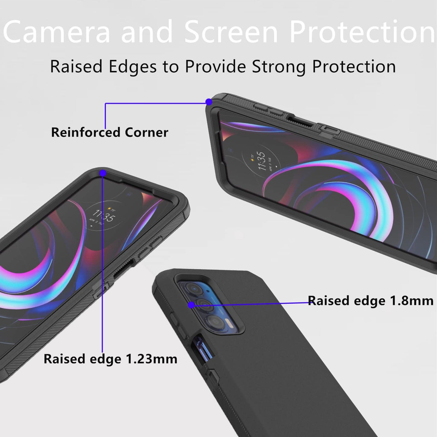 Heavy Duty Protective Case for Motorola Moto Edge 2021/5G UW - Dustproof, Shockproof 3 in 1 Rugged Phone Cover (Black)