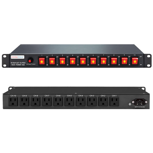 1U PDU Horizontal Rackmount Power Strip - Surge Protector 10 NEMA 5-15R Outlet 100V-240V/15A 1800 Joules, 10 Independent LED Switches, w/6 ft Cord