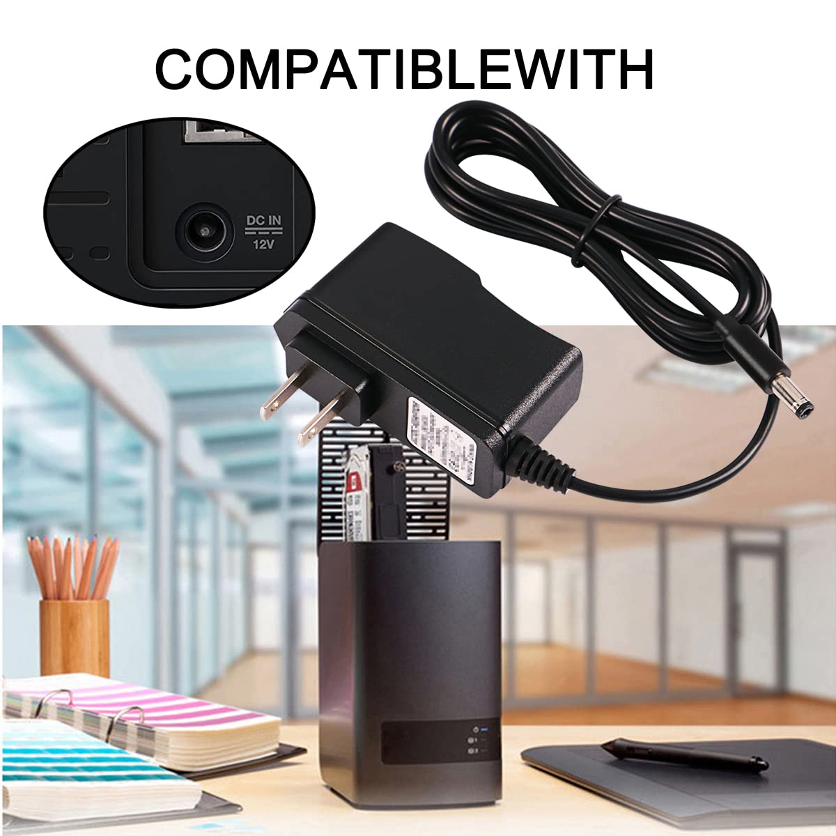 12V 2A AC/DC Power Supply Adapter for WD Western Digital, My Book Essential External, Hard Drive HDD, WD TV Live Hub Media Center, WD My Cloudn, 6ft…
