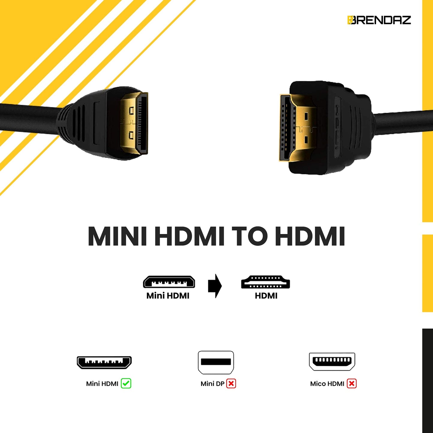 BRENDAZ High Speed HDMI Mini HDMI to HDMI Cable, HDMI HDTV (A) with Mini HDMI Connector (C) Cable Compatible with Nikon D3300 D3200 D5300 D5600 D7000