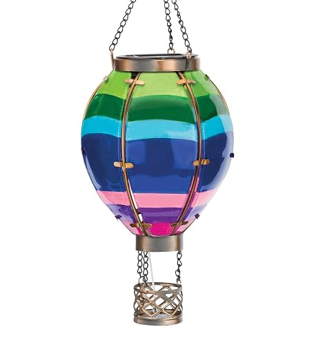 Regal Art & Gift Hot Air Balloon Solar Lantern - Hanging Solar-Powered LED Lights, Waterproof Portable Decorative Outdoor Lamp Made of Metal & Glass