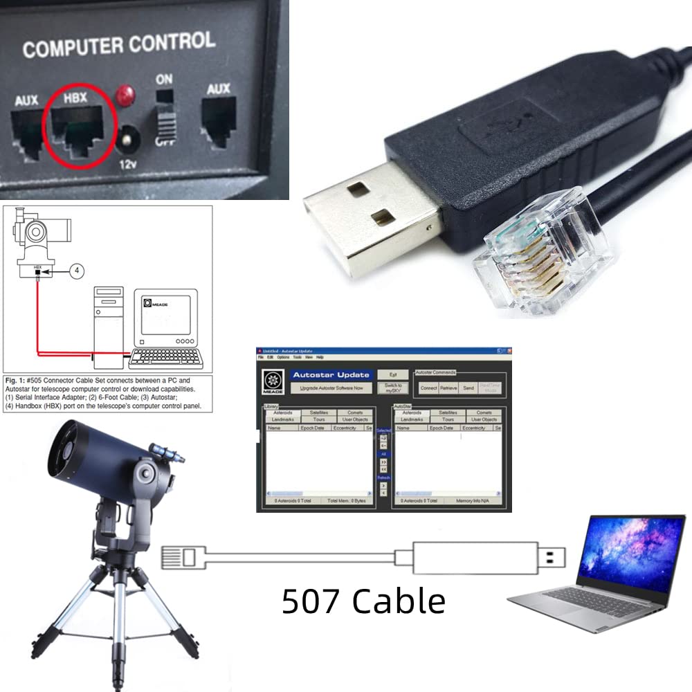 Washinglee 507 Control Cable for Meade LX200 LX600 Series Telescope, USB Console Cable for Meade LX200 ACF and LX850, Built in FTDI Chip (6 FT / 1.8