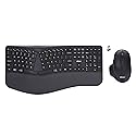 Adesso WKB-7500CB Wireless Ergonomic Keyboard and Mouse Combo with Copilot AI Hotkey Scissor Switch Keys Split Keyframe Design Adjustable DPI Optical