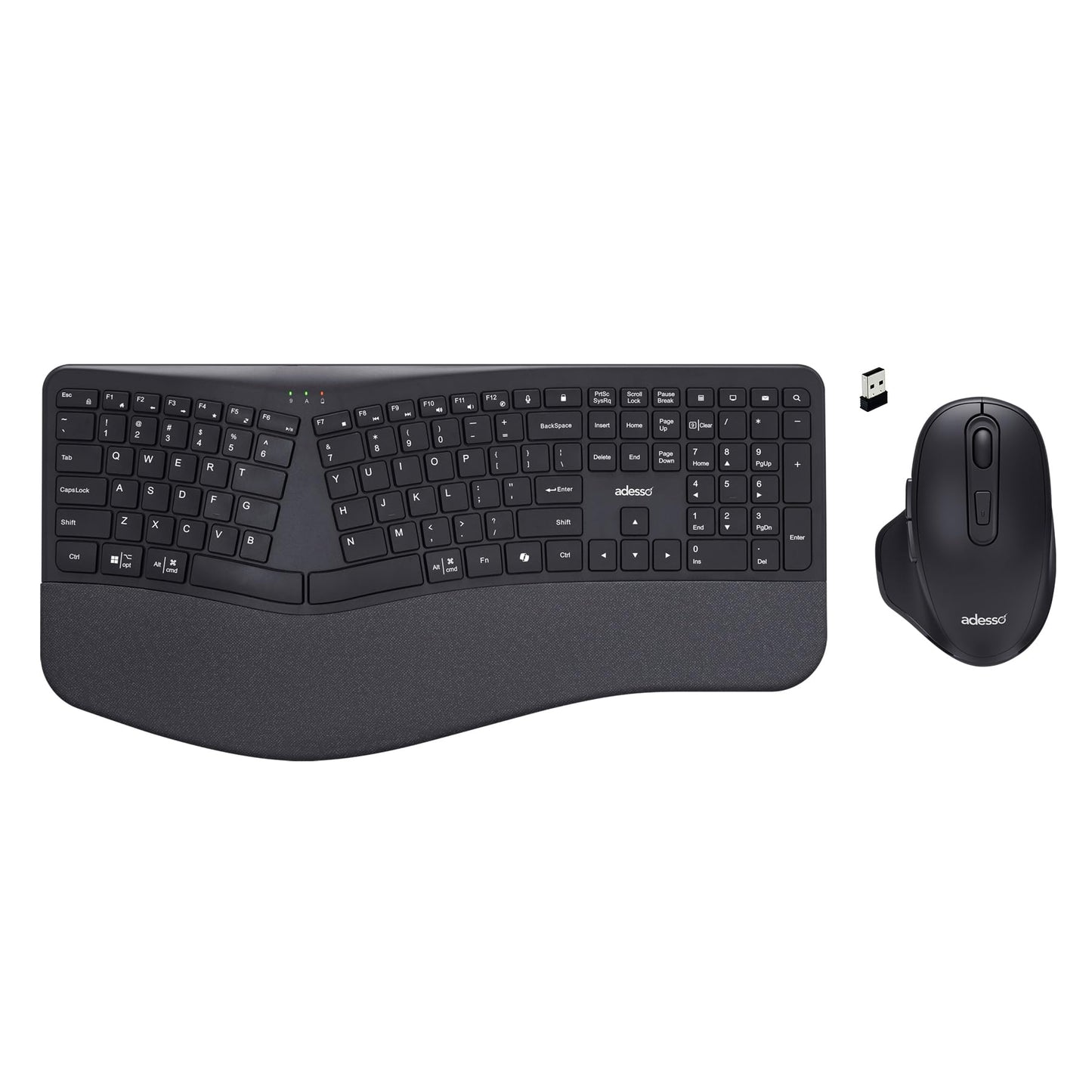 Adesso WKB-7500CB Wireless Ergonomic Keyboard and Mouse Combo with Copilot AI Hotkey Scissor Switch Keys Split Keyframe Design Adjustable DPI Optical
