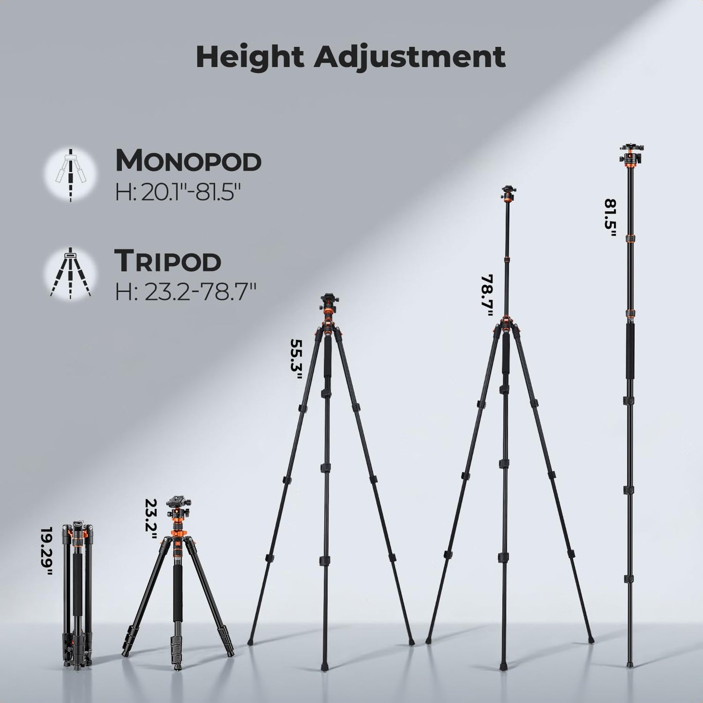 K&F CONCEPT Tripod for Camera, 78" Aluminum Camera Tripod, 81" Tripods & Monopods, Stable Heavy Duty Travel Tripod for DSLR Cameras, Max Load 22 lbs
