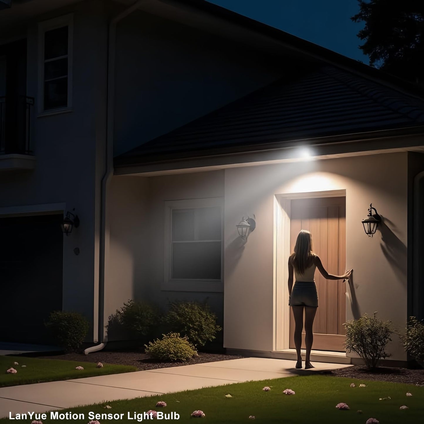 lanyue Motion Sensor Light Bulbs, Dusk to Dawn Outdoor Lighting, PAR38 Led Motion Sensor Flood Light 100 Watt Equivalent(15W), 6000K Daylight