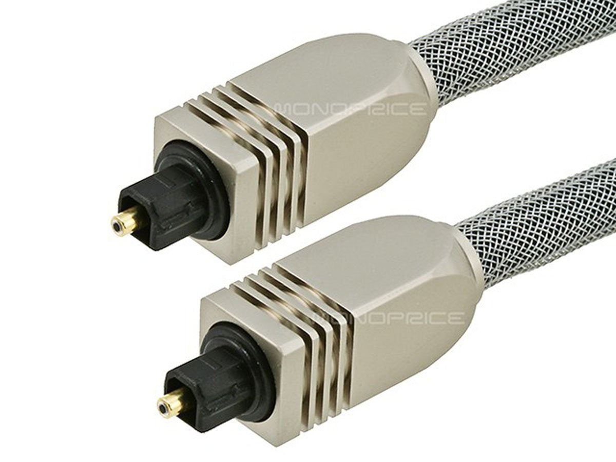 Monoprice Premium S/PDIF (Toslink) Digital Optical Audio Cable - Silver - 10 Feet | Heavy Duty Mesh Jacket, Metal Connector Heads, For Play Station, Xbox one, Home theater & More
