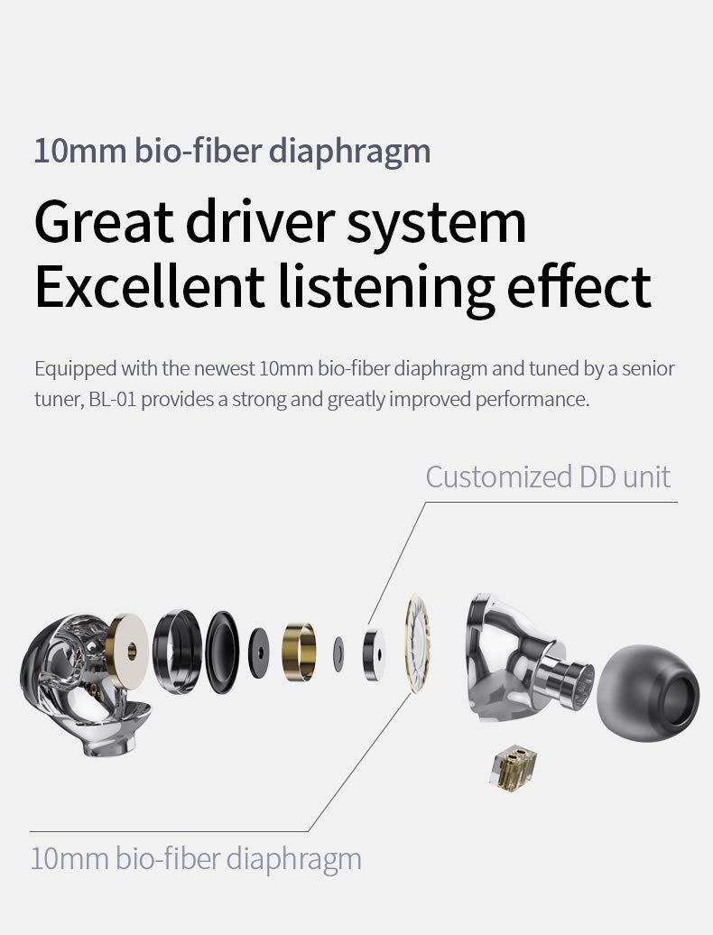 HiHiHear H HIFIHEAR BLON BL01 10mm Biology Fiber Diaphragm Driver in-Ear Headphones High Polished Zinc Alloy for HiFi in-Ear Monitors (No Microphone