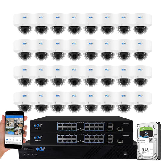 GW Security 32 Channel UltraHD 4K Motorized Zoom NVR Security Camera System - 32 x 8MP 2.7-13.5mm 5X Optical Zoom Face Recognition/Human/Car AI