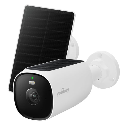 youkey Solar Security Camera Wireless Outdoor 2.5K, 24/7 Recording, No Subscription AOV Cameras for Home Security with Solar Panel, AI Detection