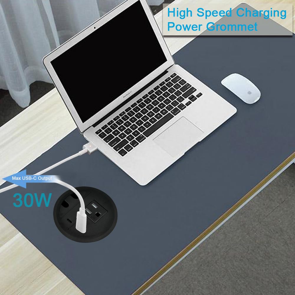 Desktop Power Grommet with 33W USB-A+C Fast Charge & AC Outlet | 4.5FT Cord Recessed Power Outlet for Conference Rooms, Office Tables, Furniture