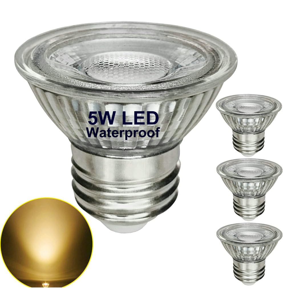 Full Glass PAR16 LED Spotlight Bulbs Dimmable 5W(50W Equivalent),Short Neck HR16/PAR16 Flood Light,Warm White 3000K,Narrow Beam Angle Track