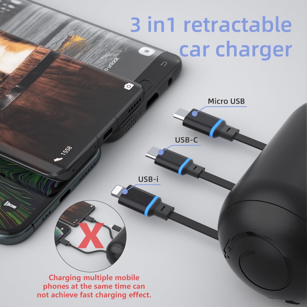 OHLPRO Multi Car Retractable Backseat 3 in 1 Car Charging Station Box Compatible with All Phones | iPhone | Samsung | Uber Taxi Lyft Turo Ride Share