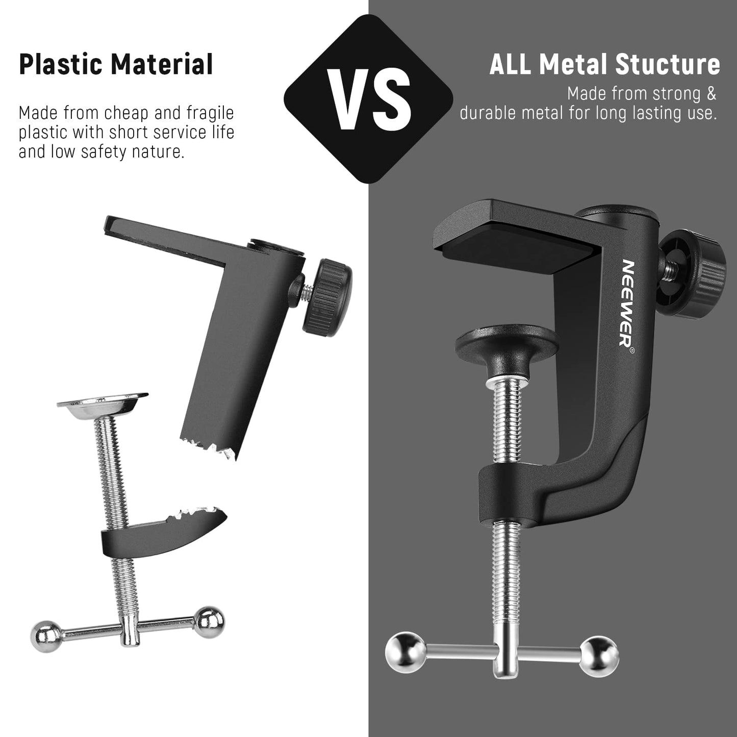 NEEWER Metal Table Mounting Clamp for Microphone Suspension Boom Scissor Arm Stand Holder with an Adjustable Positioning Screw, Fits up to