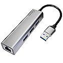 USB 3.0 Hub with Ethernet Adapter - 1GB RJ45, USB A to Ethernet, Compatible with Windows, Mac OS, Linux
