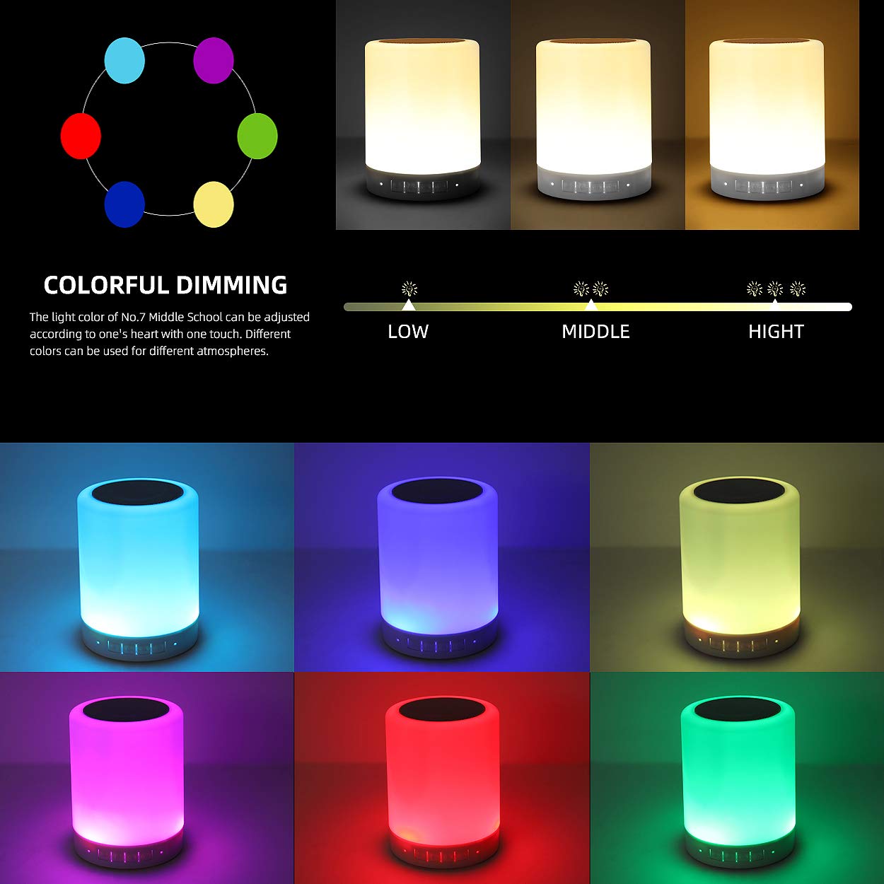 KPR Night Light Bluetooth Speaker, Portable Wireless Bluetooth Speakers, Touch Control Bedside Table Light, Outdoor Speakers Bluetooth, Best Gifts