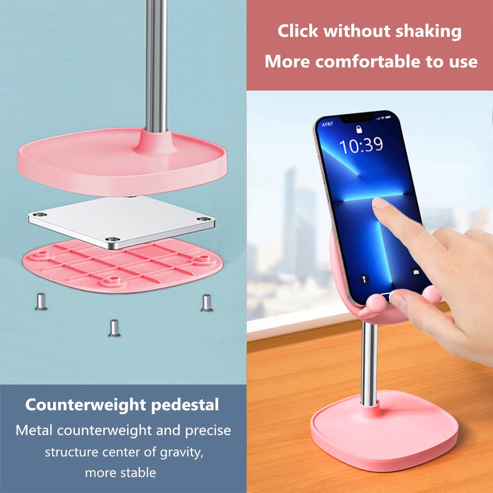 Hearsky Cute Cat Phone Stand, Cat Head Cell Phone Holder for Desk,Angle&Height Adjustable Compatible with All
