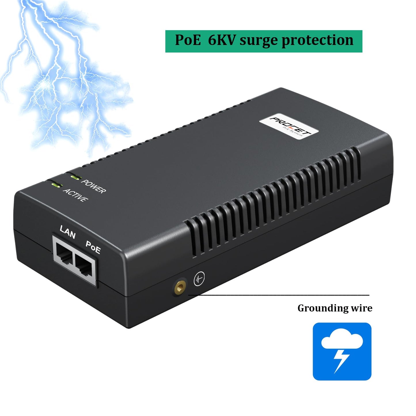 PROCET Gigabit PoE Injector 90W IEEE802.BT PoE Power Injector with 6KV Surge Protection for HD PTZ AI Camera, CCTV/IP Camera, UniFi U6 Enterprise