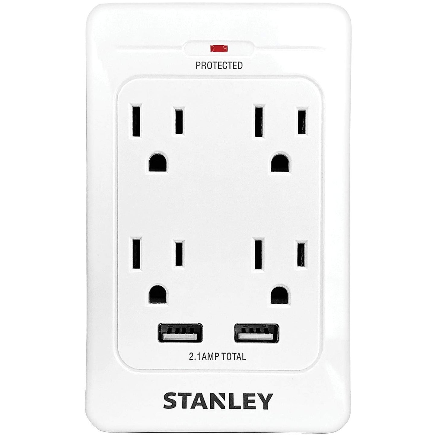 STANLEY SurgeQuad Surge Adapter 4 AC Outlets with 2 USB Ports 1080 Joules Surge Protection 2.1A USB Charging LED Indicator