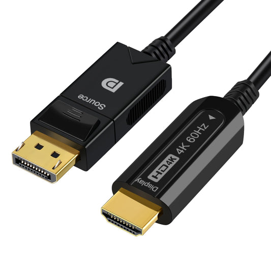ConnBull DisplayPort to HDMI Active Cable 50FT, Uni-Directional DP to HDMI Fiber Optic Support 4K@60Hz/ 1080@120Hz, 18Gbps, HDR10, HDCP2.2