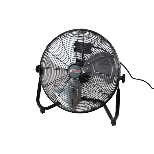 K Tool International 77721; 18” Floor Fan; Commercial, Residential, and Industrial Use, 3 Speed High Velocity Motor, Multiple Angle Tilt for Various