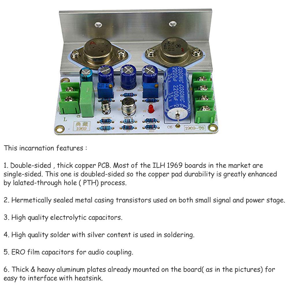 Acxico 1Pcs 1969 Class A Amplifier Board HiFi Audio Power Amplificador PCB MOT/2N3055 DIY Kits(Single Channel)